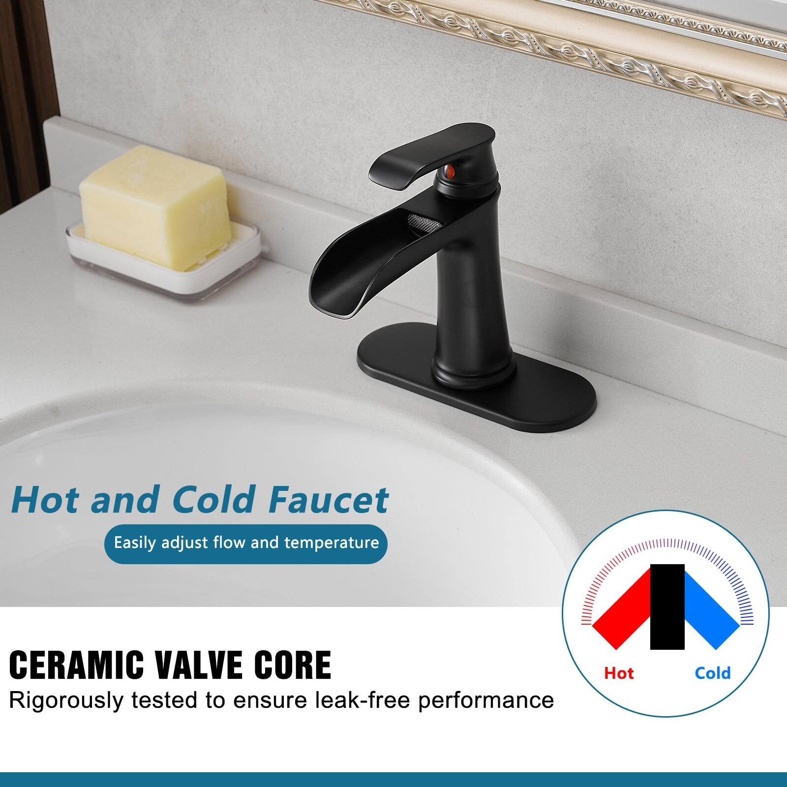 Hot and Cold Faucet  
Easily adjust flow and temperature  

CERAMIC VALVE CORE  
Rigorously tested to ensure leak-free performance  

Hot Cold