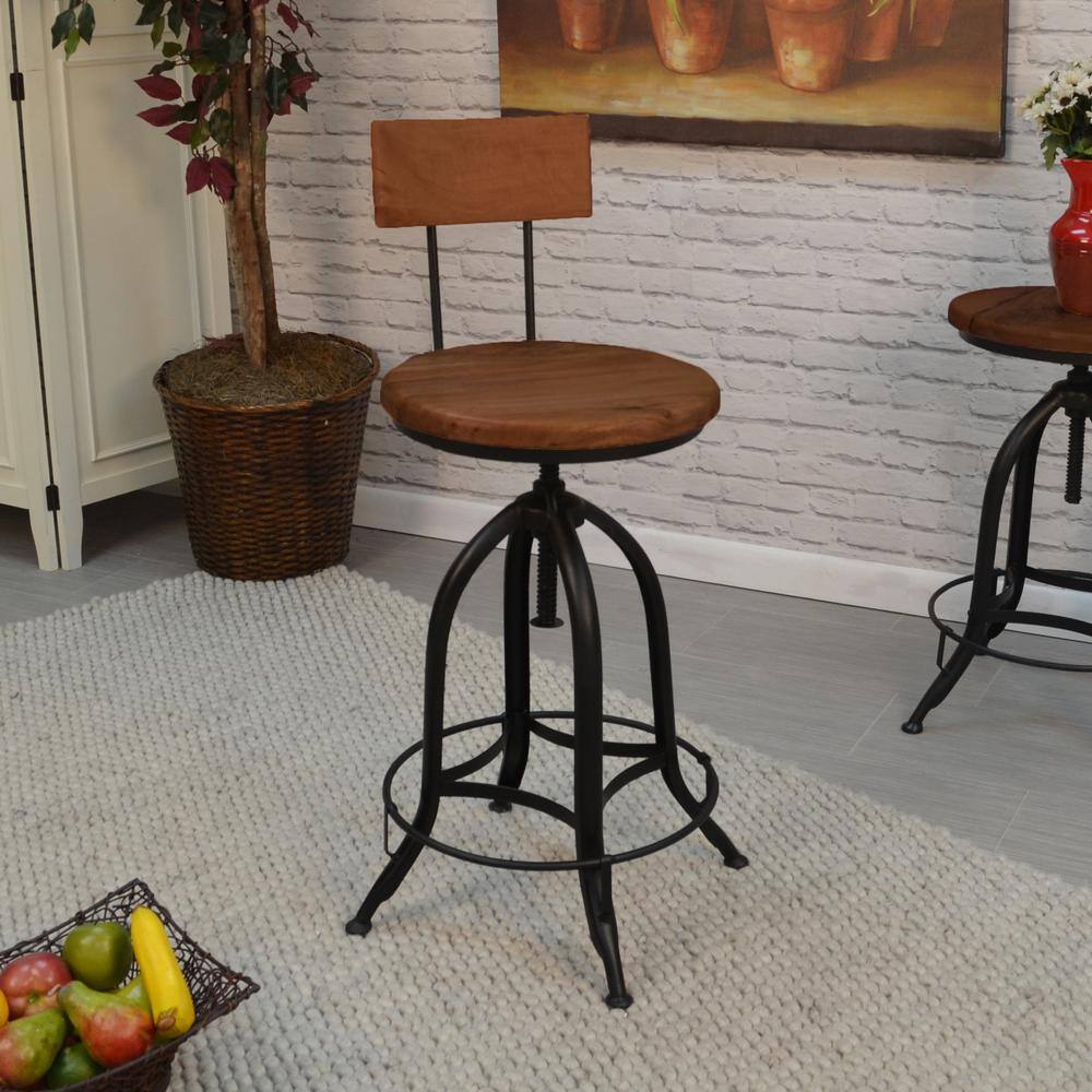 Back. Carolina Chair & Table - Ryder Adjustable Barstool with Back - Chestnut Seat - Black Base - Chestnut, Black.