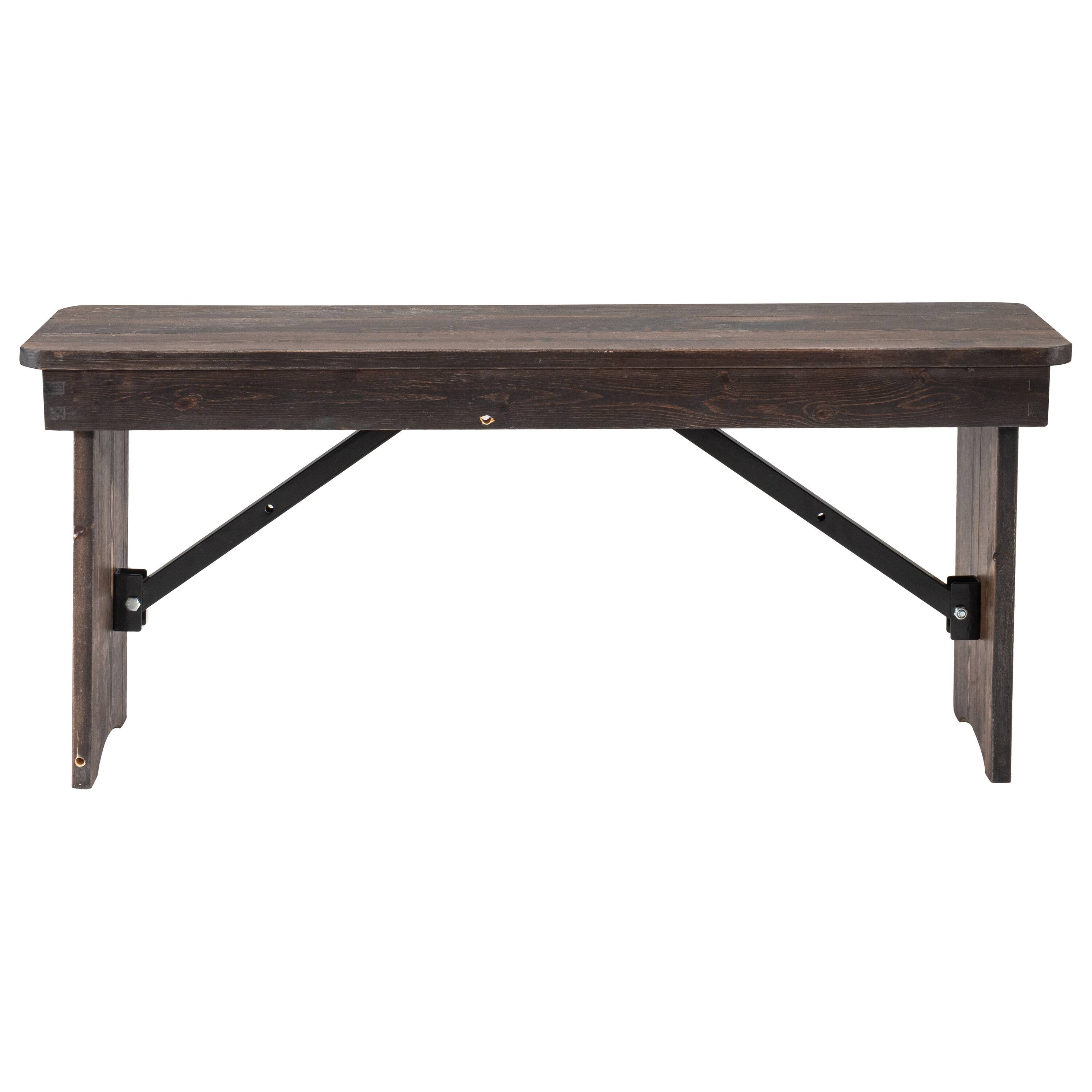 Alt View 8. Emma + Oliver - 40" x 12" Antique Rustic Solid Pine Folding Farm Bench - Portable Bench - Mahogany.
