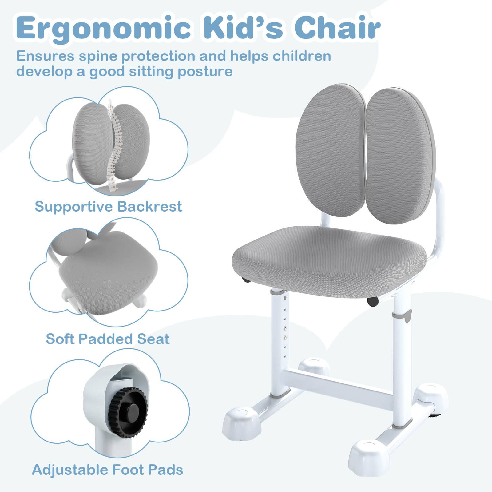 Ergonomic Kid's Chair  
Ensures spine protection and helps children develop a good sitting posture  

- Supportive Backrest  
- Soft Padded Seat  
- Adjustable Foot Pads