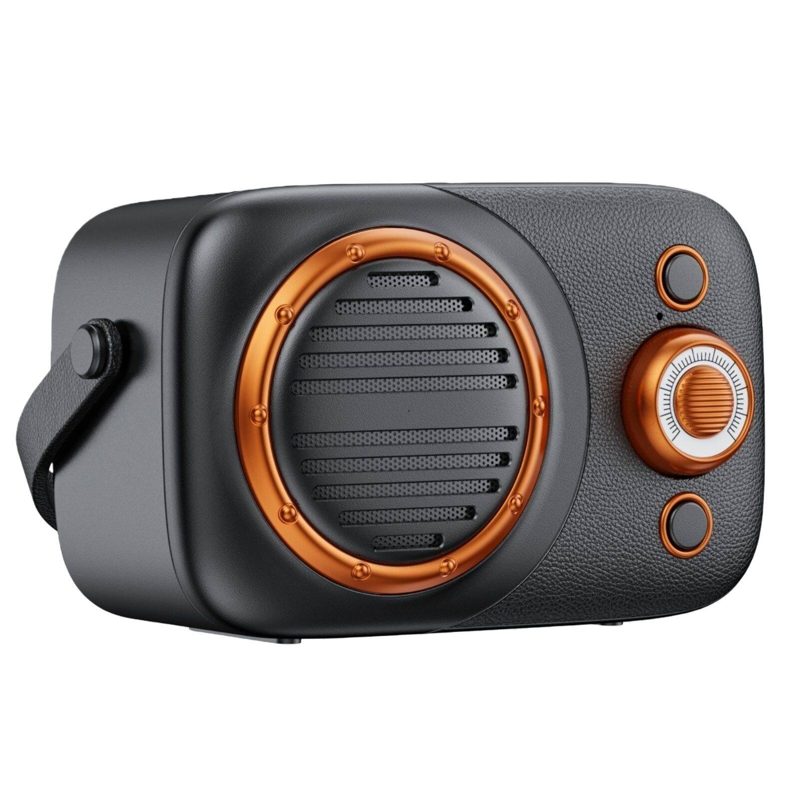 Front. SKRAN - Portable Bluetooth Speaker, Mini Speaker with USB & TF Card Playback, Retro Style for Home, Camping & Travel.