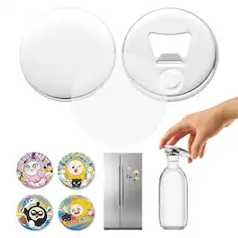 VEVOR - Button Maker Supplies 50 Sets 2.95 in / 75 mm Magnet Button Parts, with Magnetic and Bottle Opener Backs, Metal Shells - Silver
