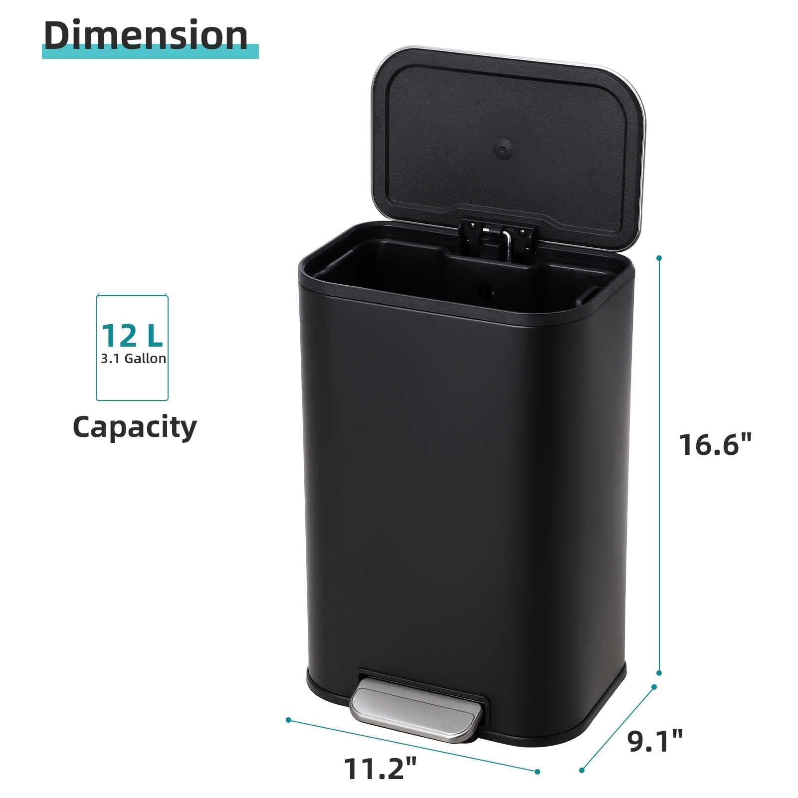 Dimension  
Capacity: 12 L (3.1 Gallon)  
Dimensions: 16.6" x 11.2" x 9.1"