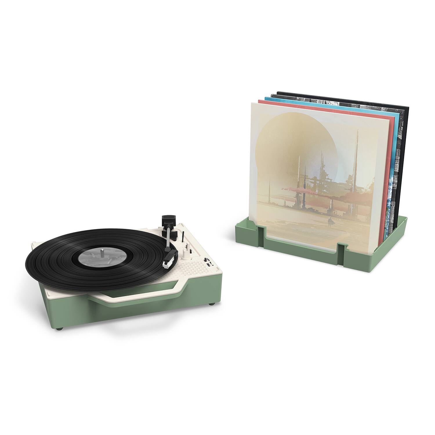 Alt View Zoom 13. Victrola - Re-Spin Sustainable Bluetooth Suitcase Record Player - Basil Green.