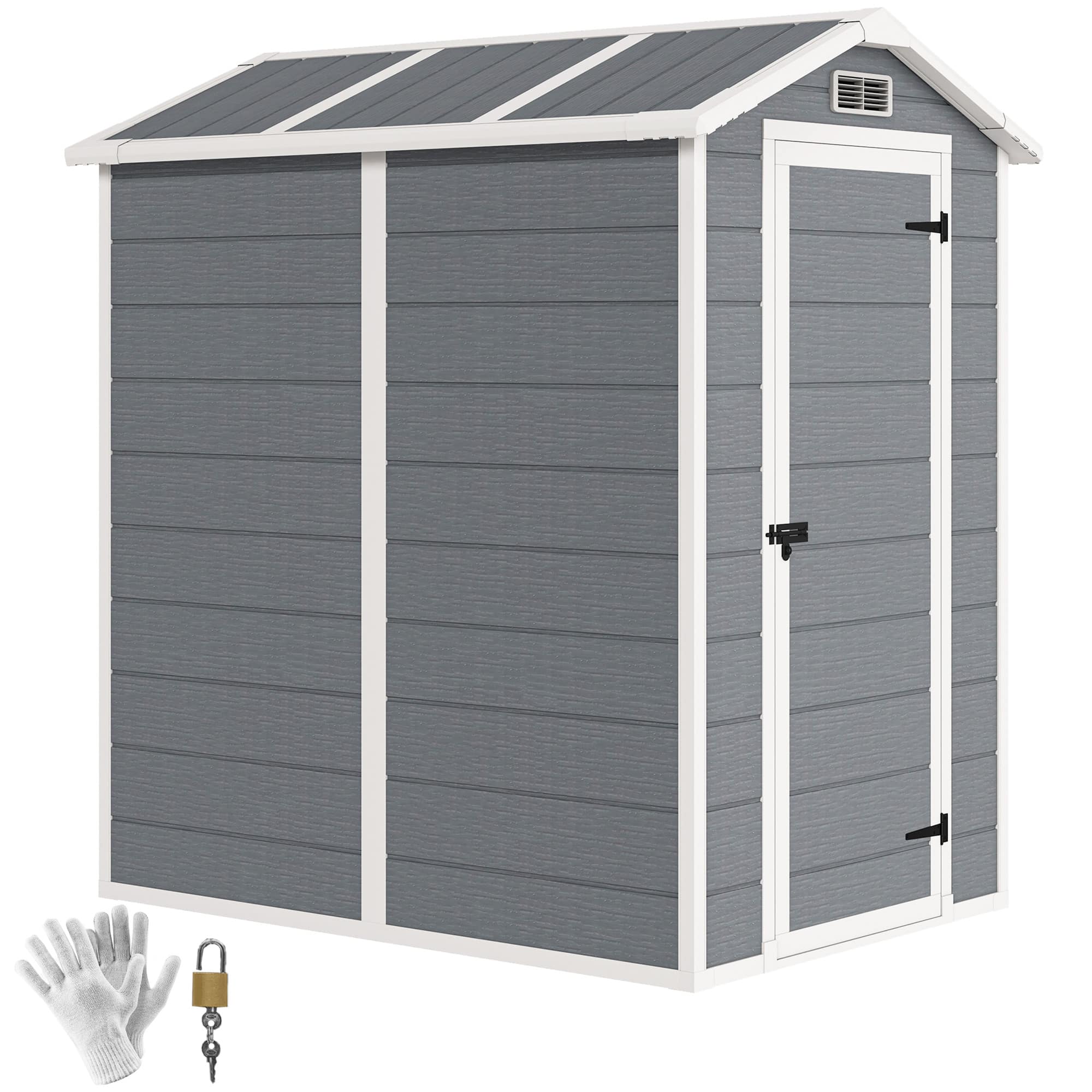 Outsunny - x 4' Outdoor Storage Shed, Plastic Shed with Floor, Window - Gray