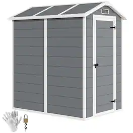 Outsunny - x 4' Outdoor Storage Shed, Plastic Shed with Floor, Window - Gray