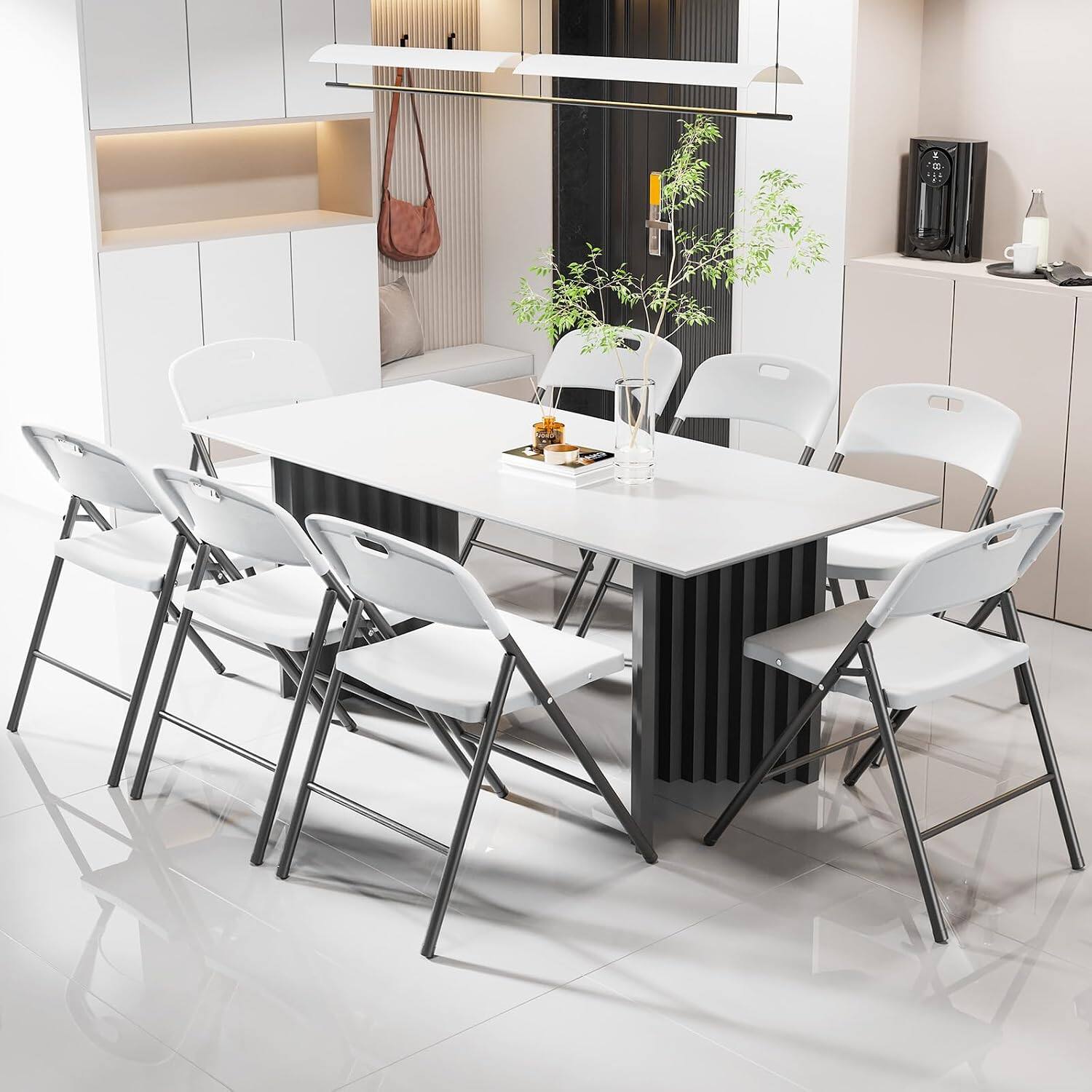 Alt View 6. Winado - 12PCS Portable Folding Chairs Plastic Commercial Seating with Steel Frame for Indoor Outdoor Dining Party Wedding School - White.