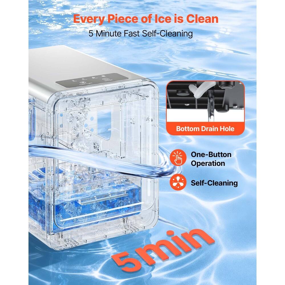 Every Piece of Ice is Clean  
5 Minute Fast Self-Cleaning  
Bottom Drain Hole  
One-Button Operation  
Self-Cleaning