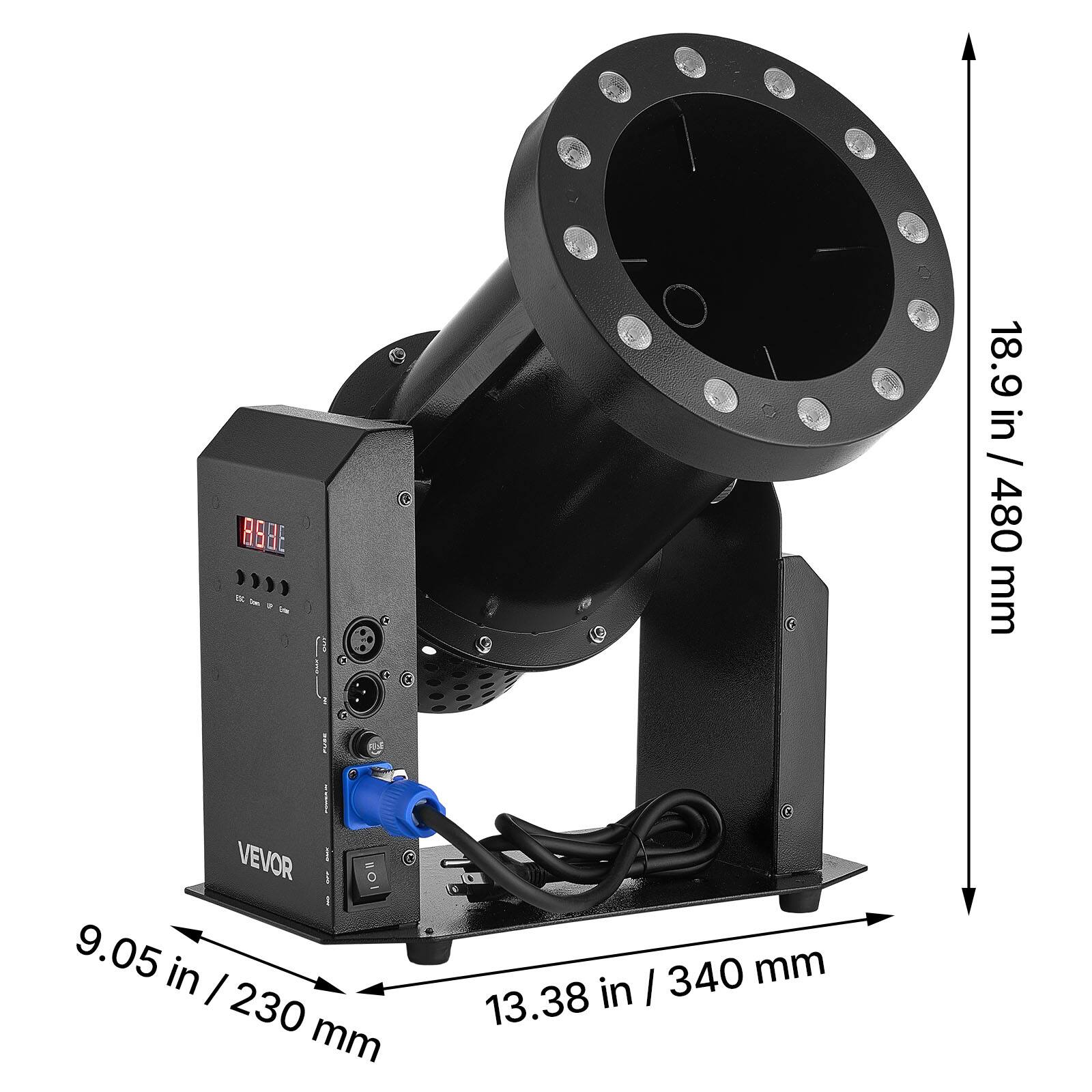 VEVOR 9.05 in / 230 mm  
13.38 in / 340 mm  
18.9 in / 480 mm