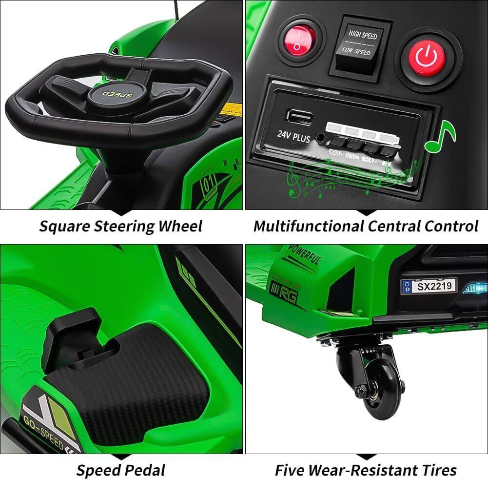 - Square Steering Wheel
- Multifunctional Central Control
- Speed Pedal
- Five Wear-Resistant Tires

HIGH SPEED LOW SPEED
24V PLUS
POWERFUL
SX2219
RG
GO-SPEED