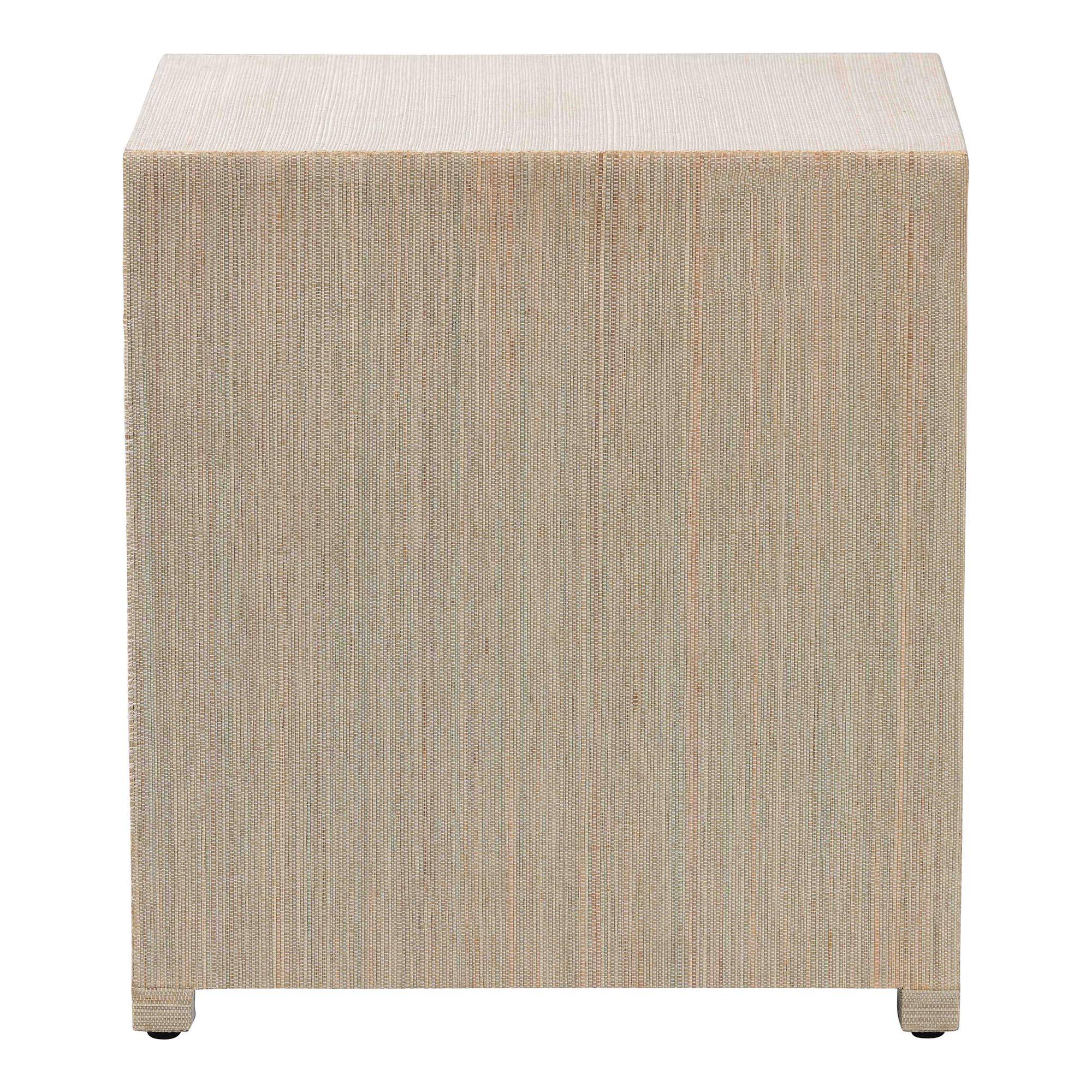 Alt View 1. bali & pari - Quinn Bohemian Woven Natural Grasscloth 3-Drawer Nightstand - Natural/Gold.