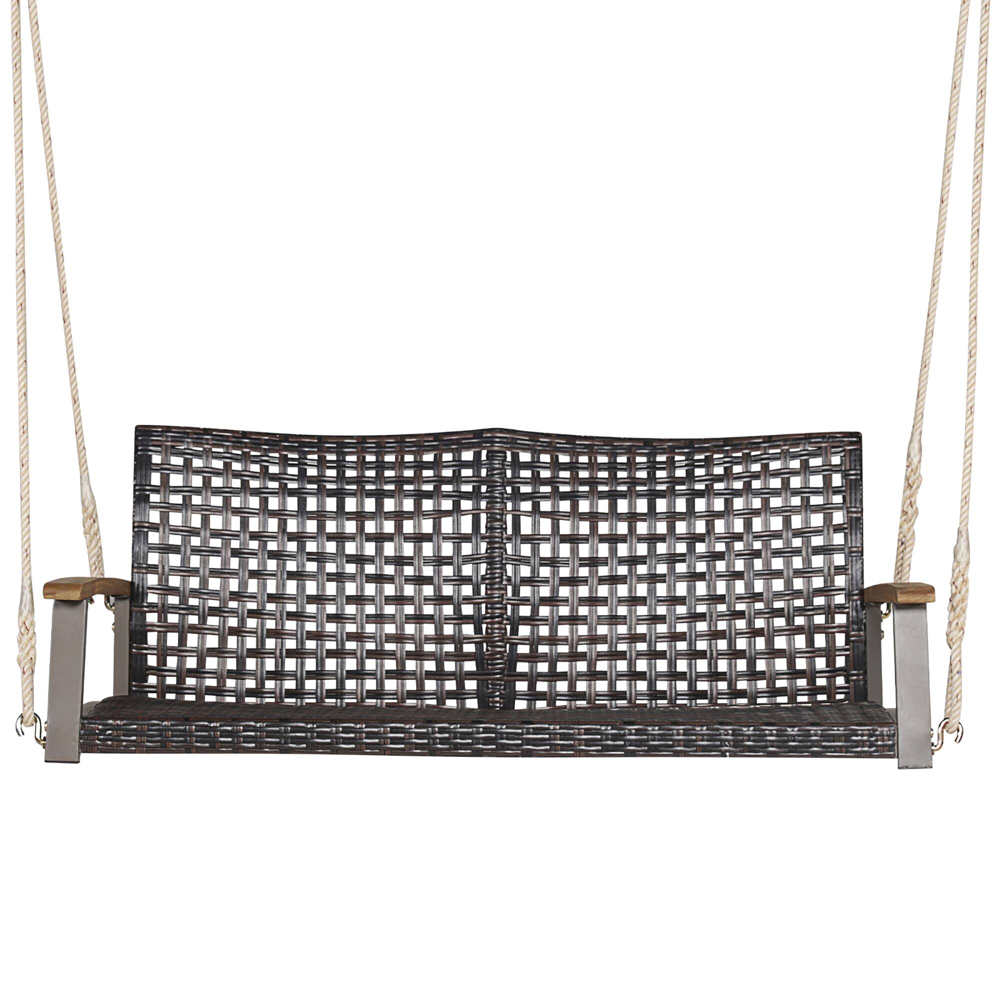 Alt View 7. Gymax - Gymax 2-Seat Rattan Porch Swing Chair Outdoor Wicker Swing Bench W/ Seat Cushion Red - Red.