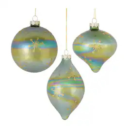 BreeBe - Irredescent Glass Snowflake Ornament (Set of 6) - Green