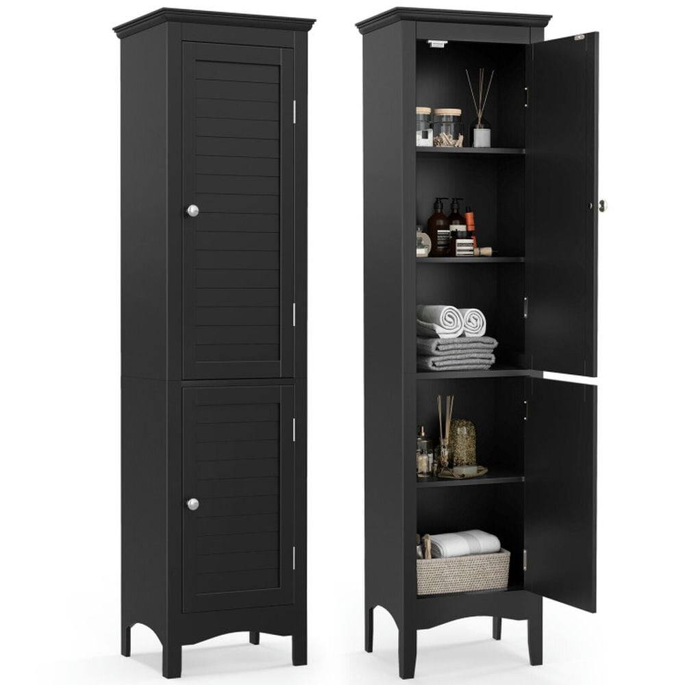 Alt View 2. Pefilos - Tall Bathroom Floor Cabinet with Shutter Doors and Adjustable Shelf-Black, Bathroom Storage Cabinet for Entryway - Black.