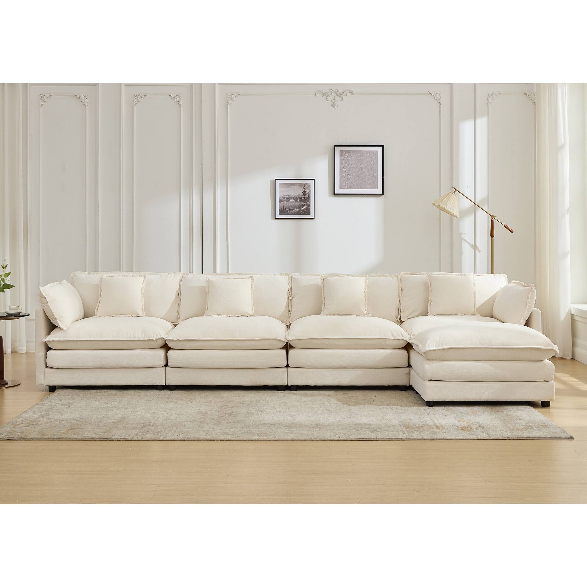 Alt View 6. KERDOM - 4 Seat Modular Sectional L Shape Sofa with 1 Movable Ottoman, 149'' Oversized Couch with Chaise Lounge for Living Room - Beige.