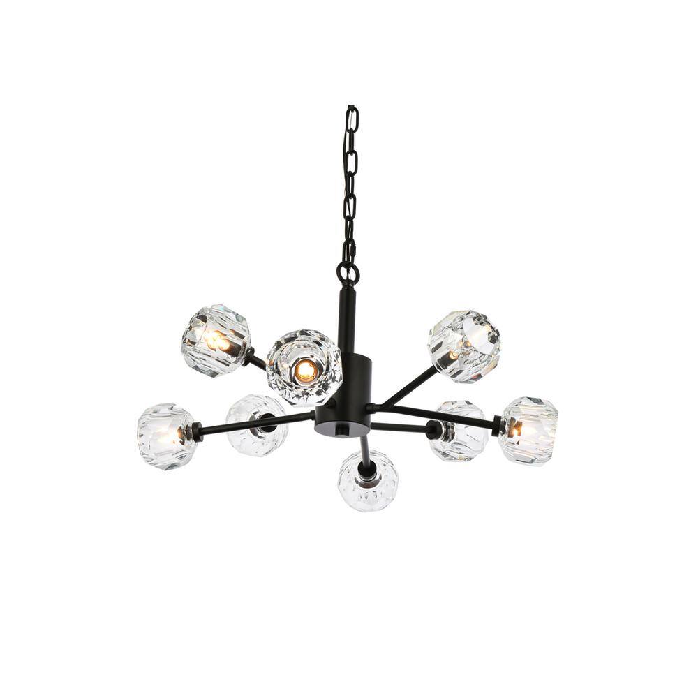 Alt View 4. Elegant Lighting - Graham 8 Light Pendant in Black - Black And Clear.
