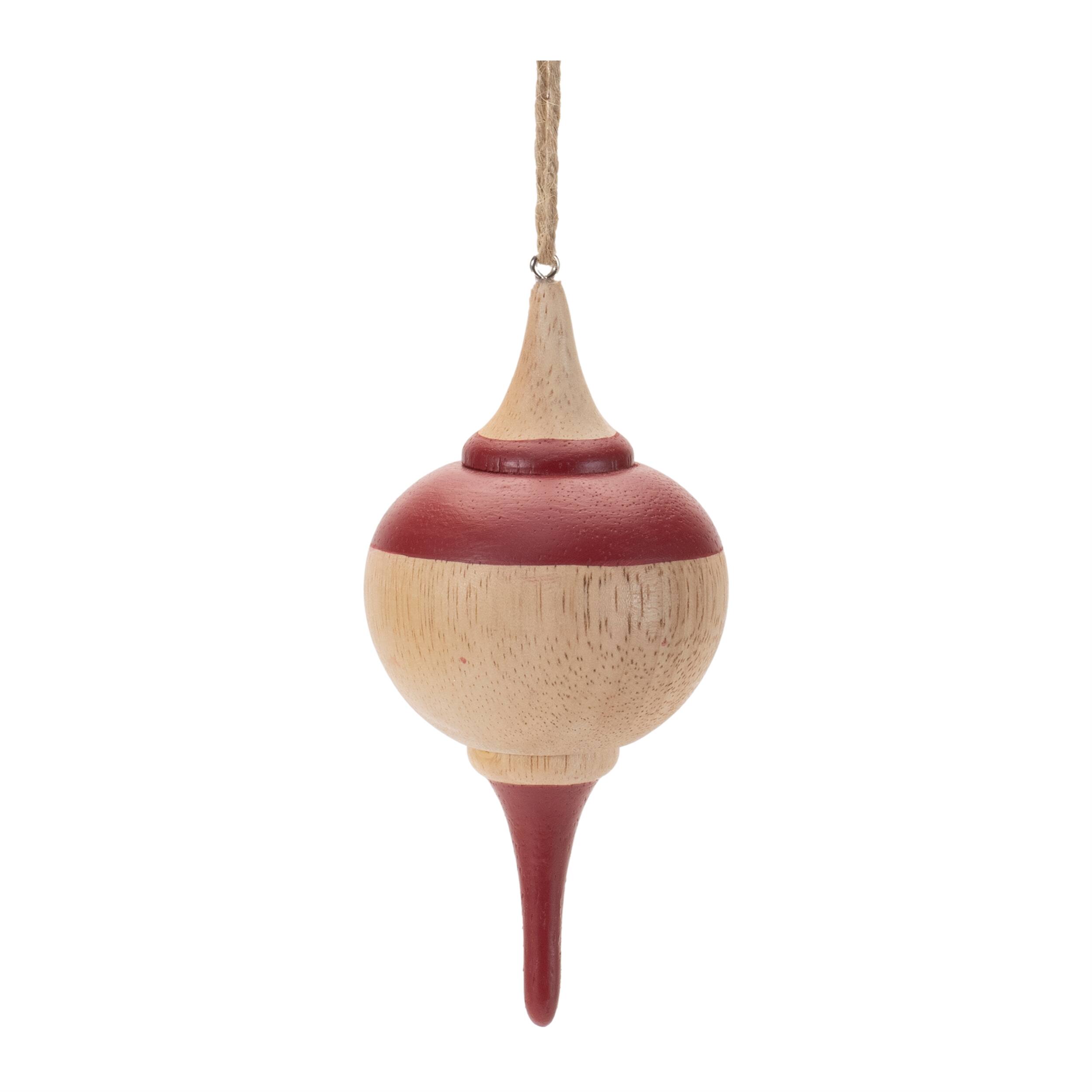 Back. BreeBe - Oak Wood Top Ornament (Set of 12) - Red, Beige.