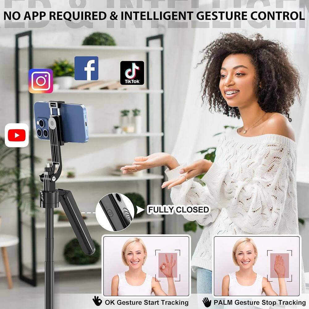 NO APP REQUIRED & INTELLIGENT GESTURE CONTROL

- OK Gesture Start Tracking
- PALM Gesture Stop Tracking

FULLY CLOSED