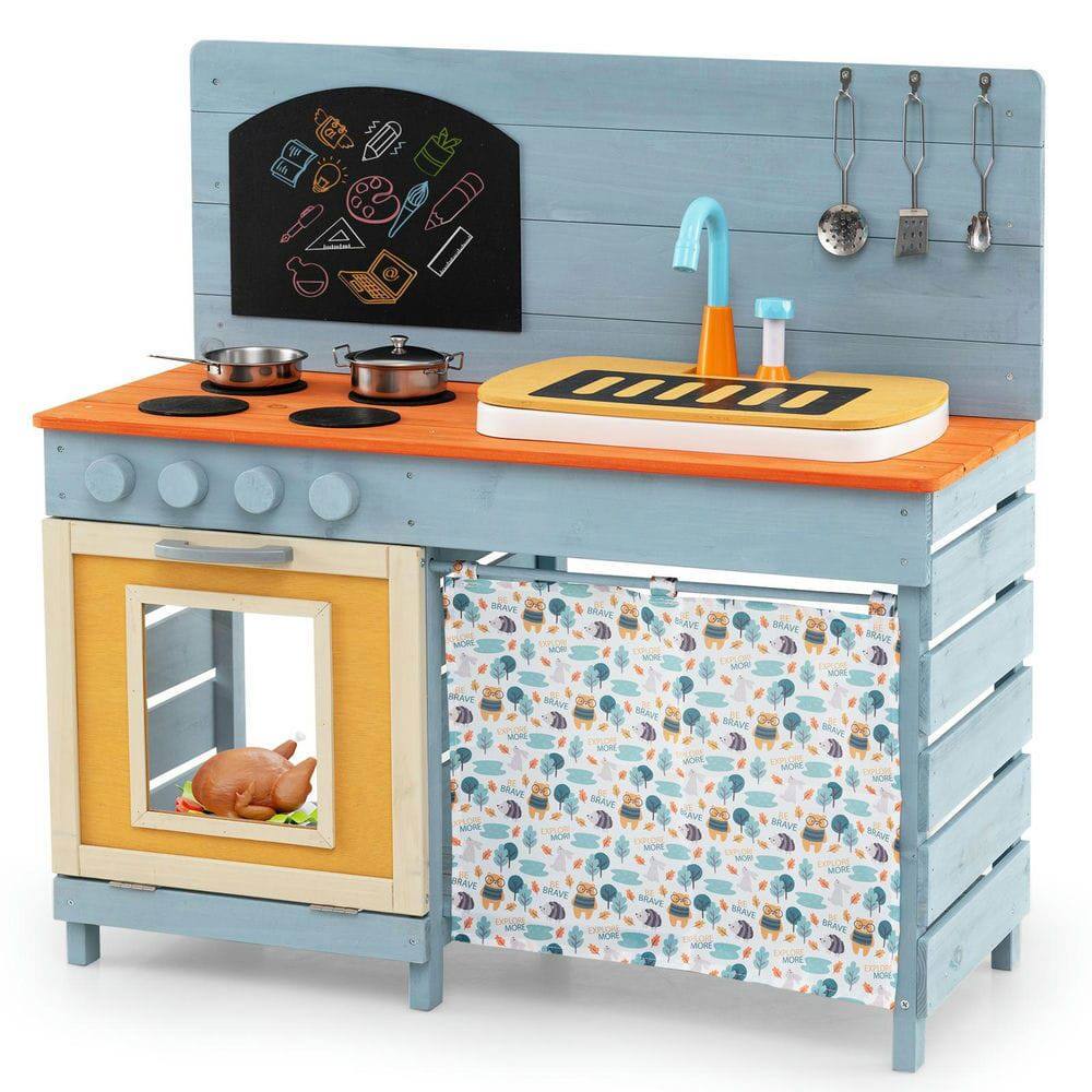 Resenkos - Wooden Toy Kitchen Playset with Faucet & Cooking Accessories - Pretend Play Set - Blue price history on PriceWatchPro