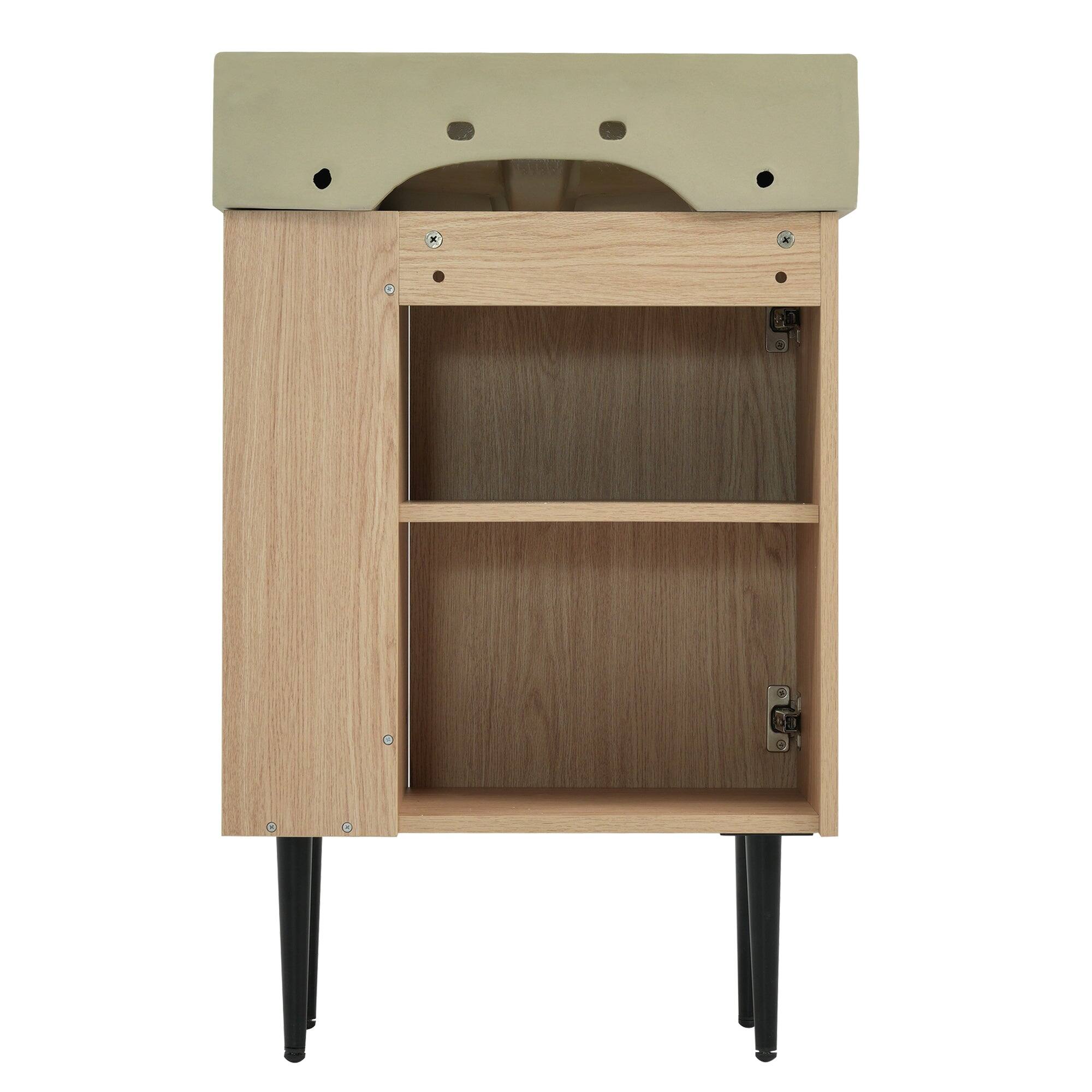 Back. Boyel Living - 21.6 Inch Wood Bathroom Vanity with Ceramic Sink, Right Side Storage, Soft-Close Door - Wood.