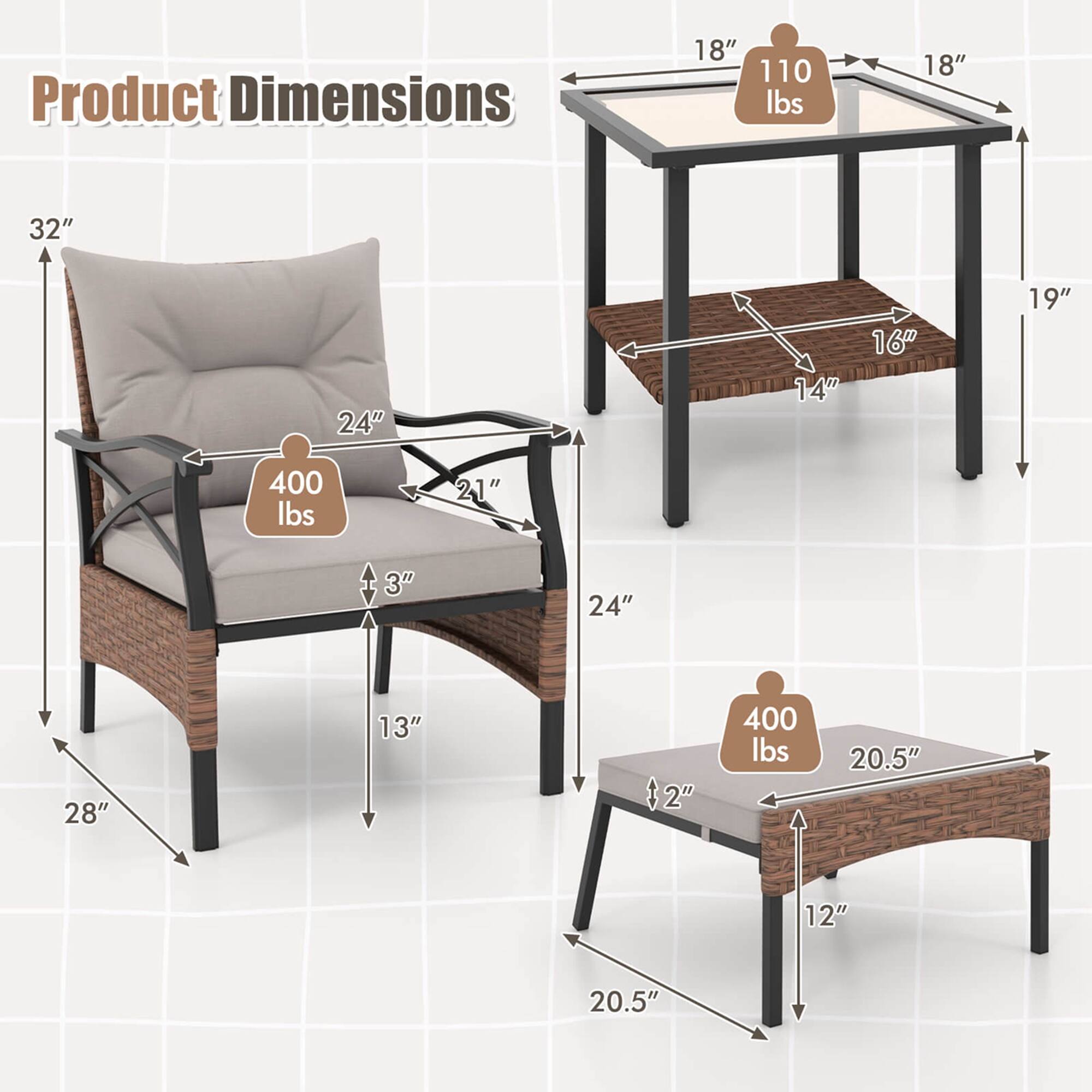 Product Dimensions:

* 18" x 110 lbs: A chair with a weight limit of 110 lbs.
* 18" x 32": A chair with a height of 32".
* 24" x 14": A chair with a width of 14".
* 16" x 19": A chair with a width of 19".
* 400 lbs x 21": A chair with a weight limit of 400 lbs.
* 21" x 3": A chair with a height of 3".
* 24" x 28": A chair with a width of 28".
* 13" x $2": A chair with a width of $2".
* 400 lbs x 20.5": A chair with a weight limit of 400 lbs.
* 20.5" x 12": A chair with a height of 12".
