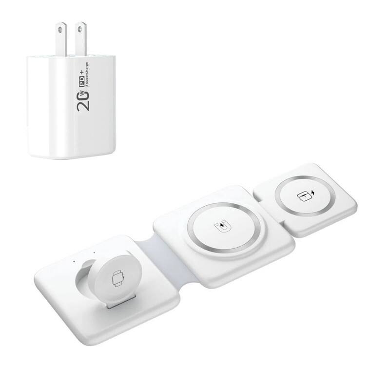 Front. SKRAN - 3-in-1 Magnetic Wireless Charger - Multi-Functional Phone Stand for Apple iPhone 14, Foldable Charging Station, Black - Black.