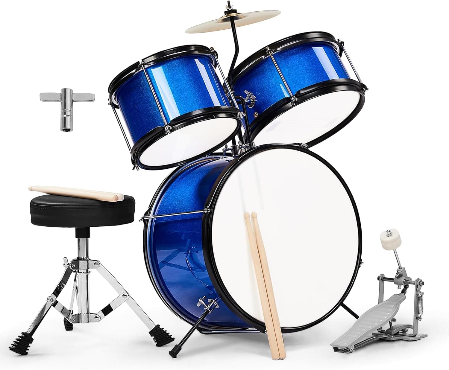 Winado - 3-Piece Drum Set, 14 Inch Beginners Drums Kit with Throne Stool, Pedal & 2 Pairs of Drumsticks, Junior Drums Set Musical - Blue price history on PriceWatchPro