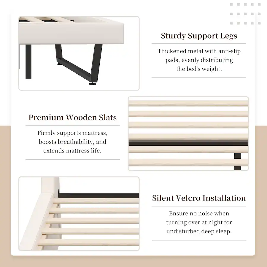 Whisen Queen Size Upholstered Platform Bed Frame with Trapezoidal ...