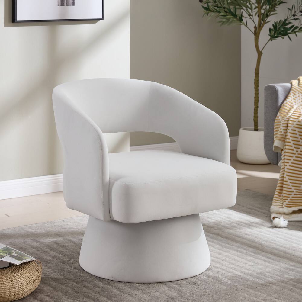 Lirago - 27" Wide 360° Swivel Barrel Chair Velvet Accent Armchair - Beige