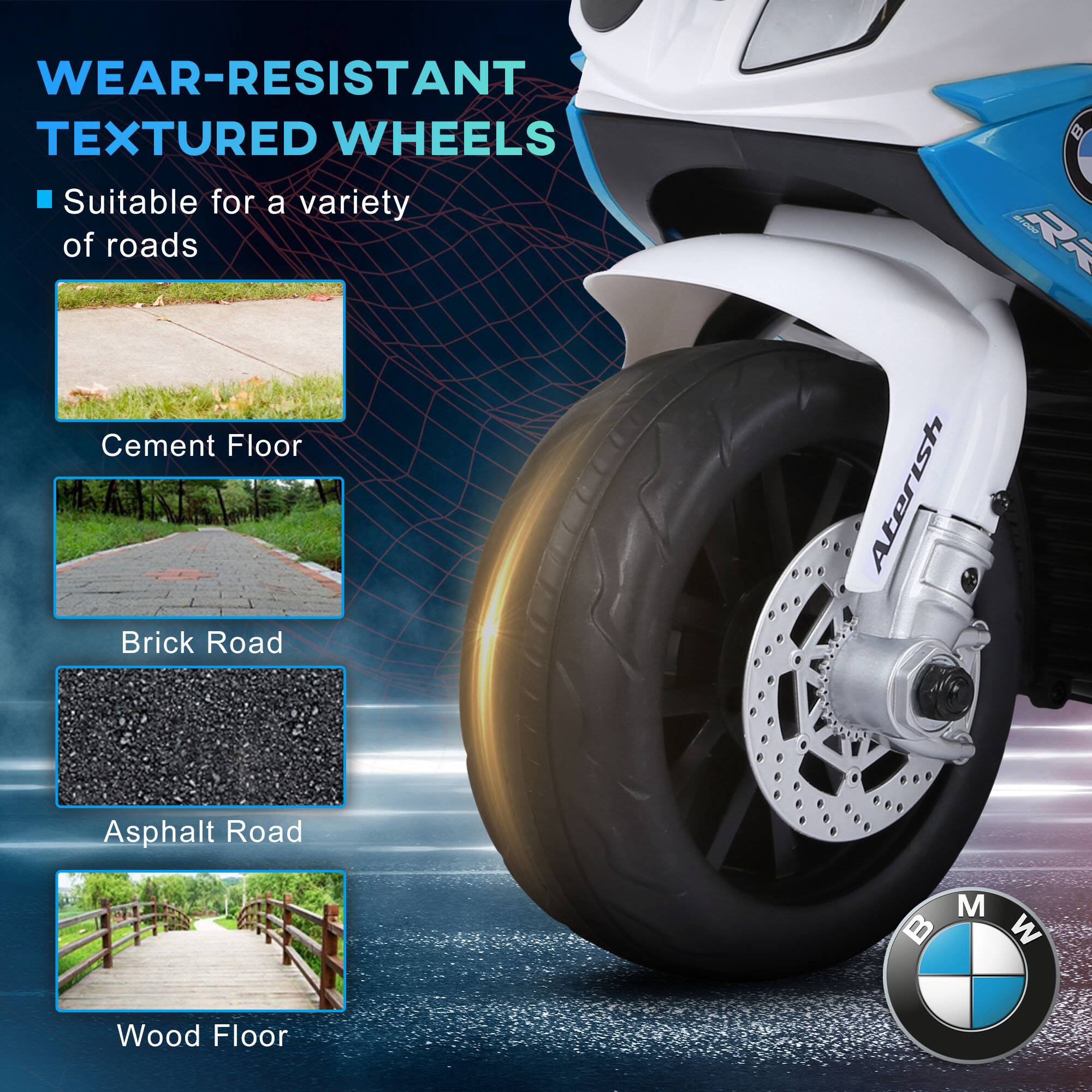 WEAR-RESISTANT TEXTURED WHEELS  
Suitable for a variety of roads  

- Cement Floor  
- Brick Road  
- Asphalt Road  
- Wood Floor