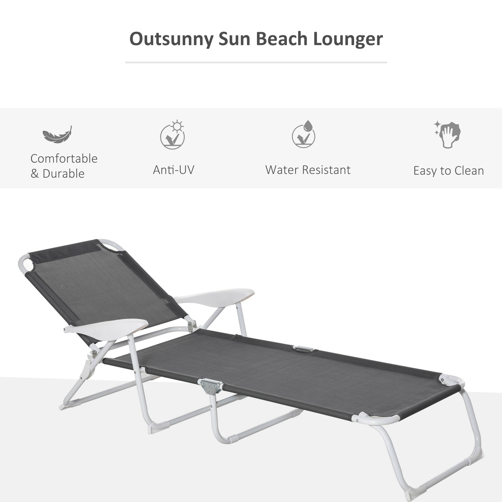 Outsunny Sun Beach Lounger

Comfortable & Durable
Anti-UV
Water Resistant
Easy to Clean