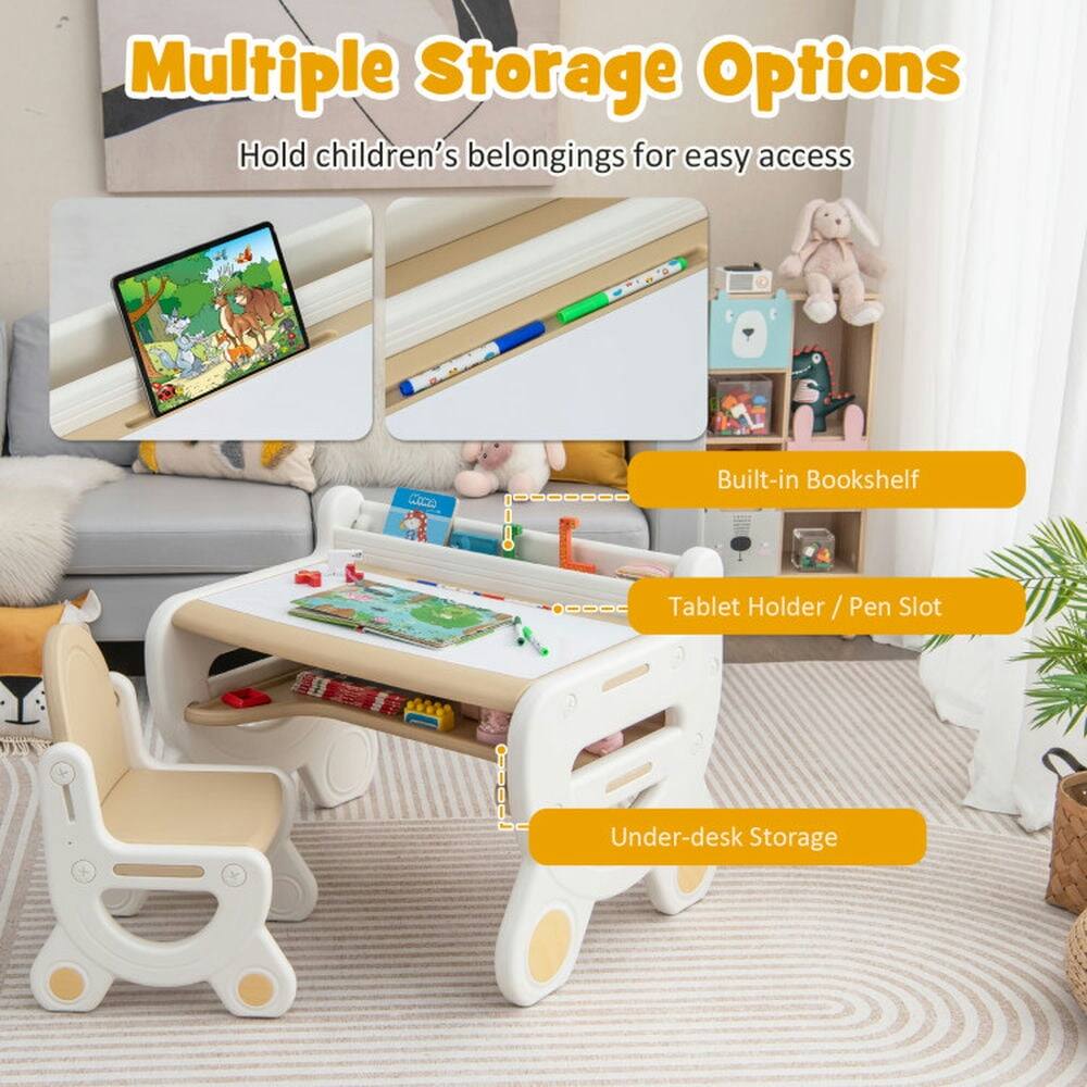Multiple Storage Options  
Hold children's belongings for easy access  

- Built-in Bookshelf  
- Tablet Holder / Pen Slot  
- Under-desk Storage