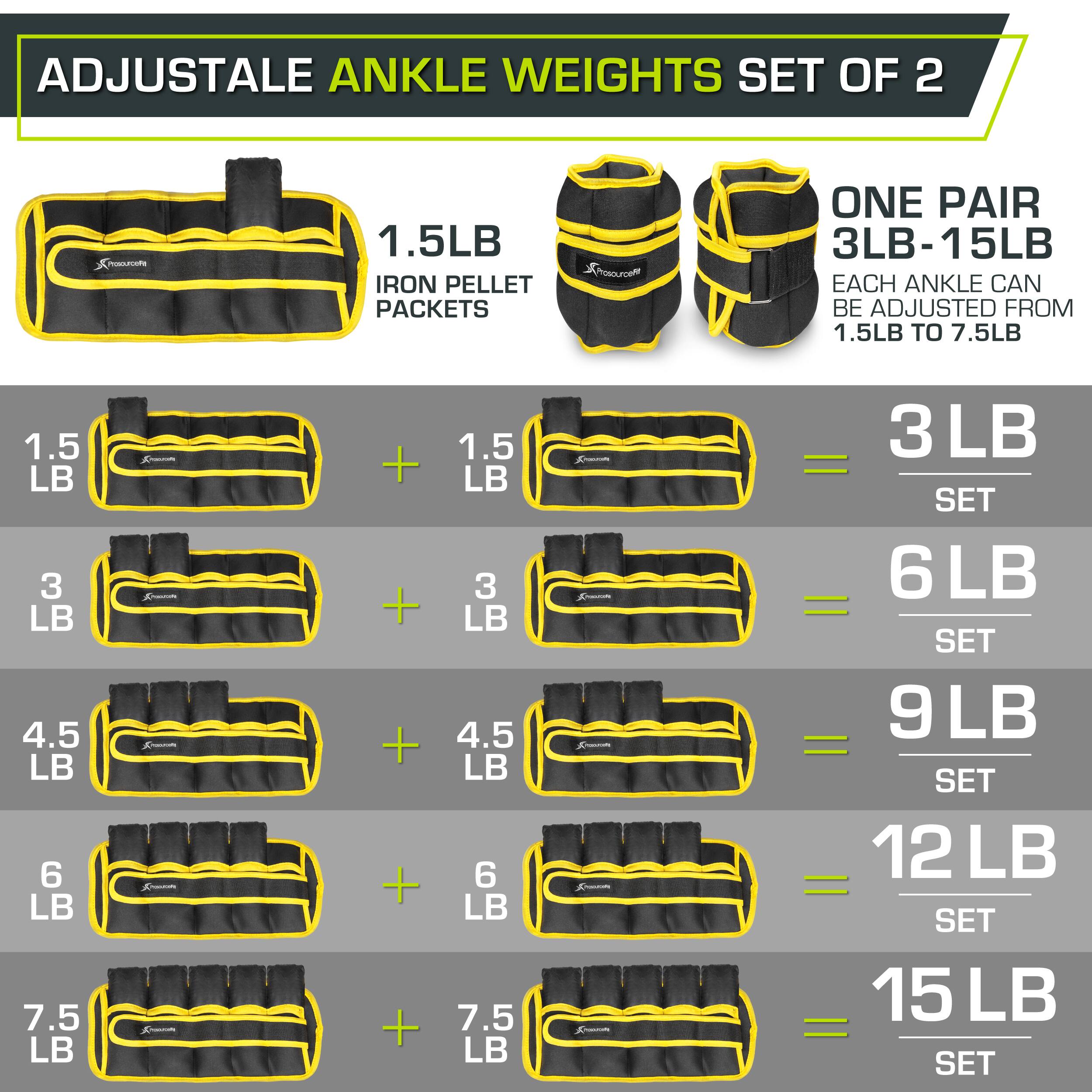 ADJUSTALE ANKLE WEIGHTS SET OF 2

1.5LB IRON PELLET PACKETS

Snorcom

ONE PAIR 3LB-15LB

EACH ANKLE CAN BE ADJUSTED FROM 1.5LB TO 7.5LB

1.5 LB

3 LB

4.5 LB

6 LB

7.5 LB

1.5 LB + 1.5 LB = 3 LB SET

3 LB + 3 LB = 6 LB SET

4.5 LB + 4.5 LB = 9 LB SET

6 LB + 6 LB = 12 LB SET

7.5 LB + 7.5 LB = 15 LB SET