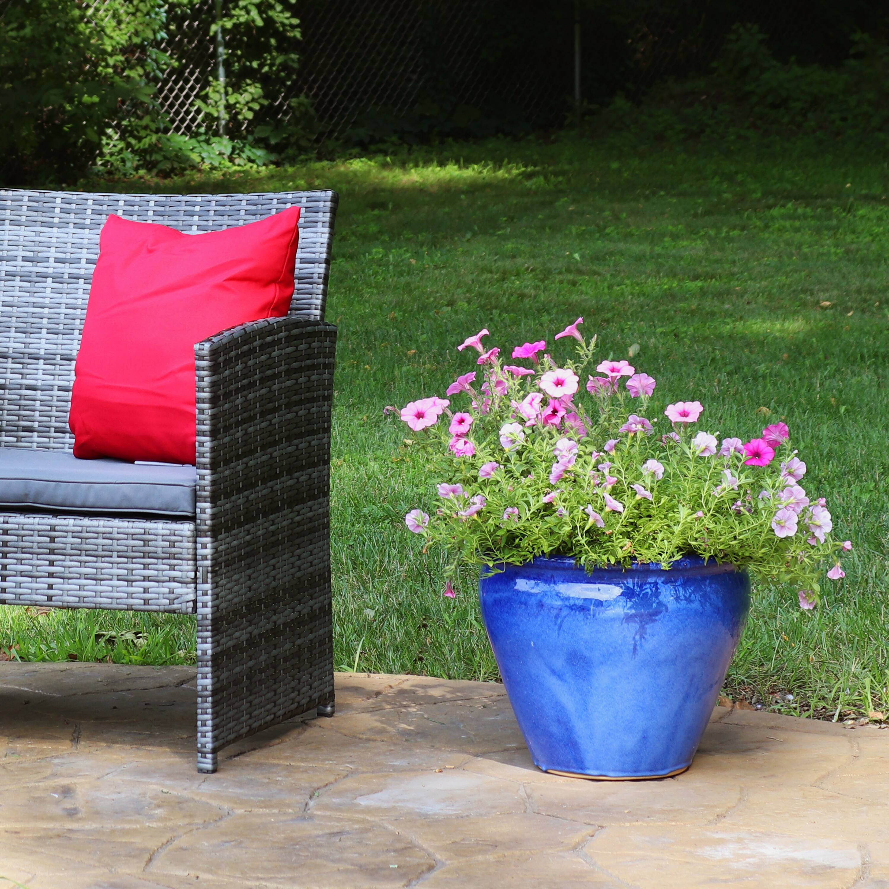 Alt View 1. Sunnydaze - 14.5 in Chalet High-Fired Glazed Ceramic Planter - Imperial Blue.