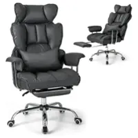 Costway - Office Desk Chair Big and Tall Executive Office Chair with Footrest Lumbar Support - Gray - Front_Zoom