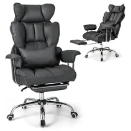 Costway - Big and Tall Executive Office Chair with Footrest Lumbar Support - Grey
