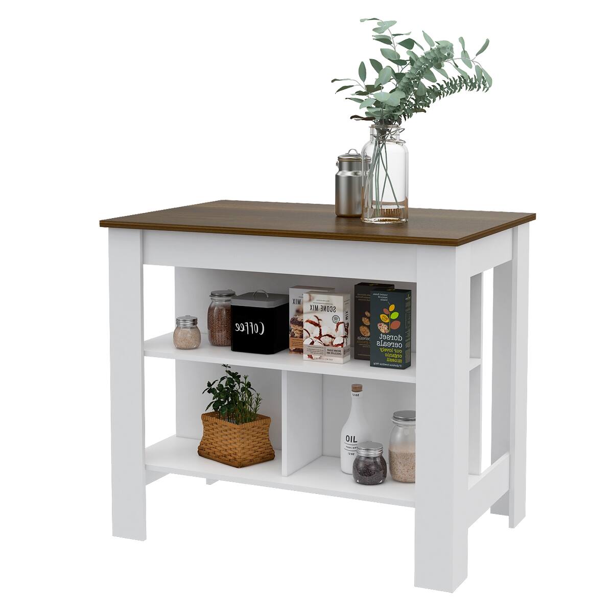 Loheer Modern Kitchen Island Medium Kitchen Island White and Walnut ...