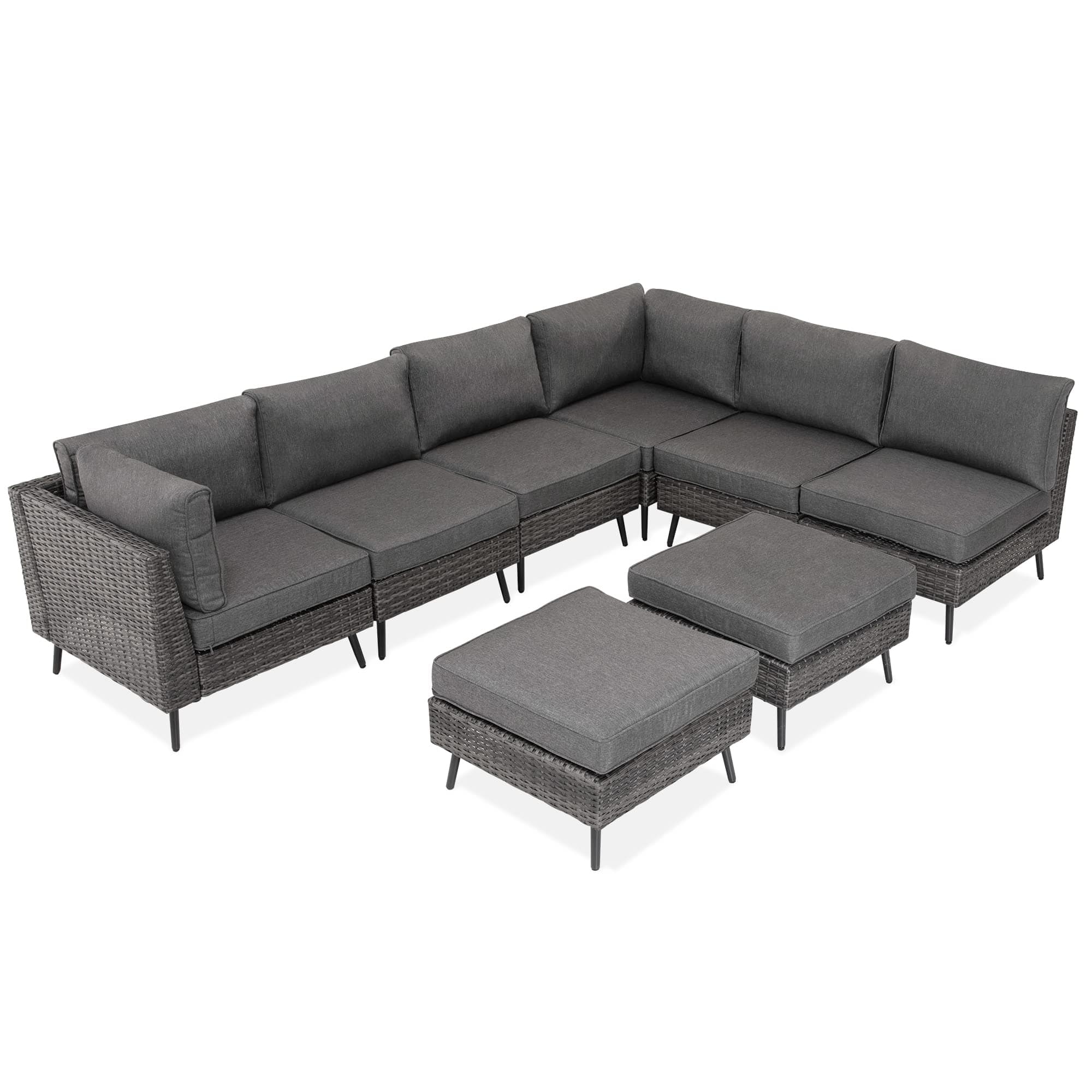 Yardgrace - Eight piece set Shrinking pin rattan patio furniture sofa Thick Cushions outdoor sectional for Patio - Gray
