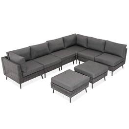 Yardgrace - Eight piece set Shrinking pin rattan patio furniture sofa Thick Cushions outdoor sectional for Patio - Gray