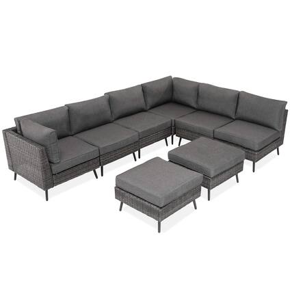 Front. Yardgrace - Yardgrace Eight piece set Shrinking pin rattan patio furniture sofa Thick Cushions outdoor sectional for Patio Gray - Grey.