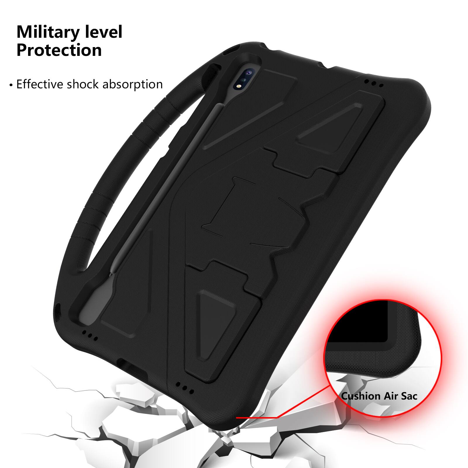 Military level Protection  
Effective shock absorption  
Cushion Air Sac