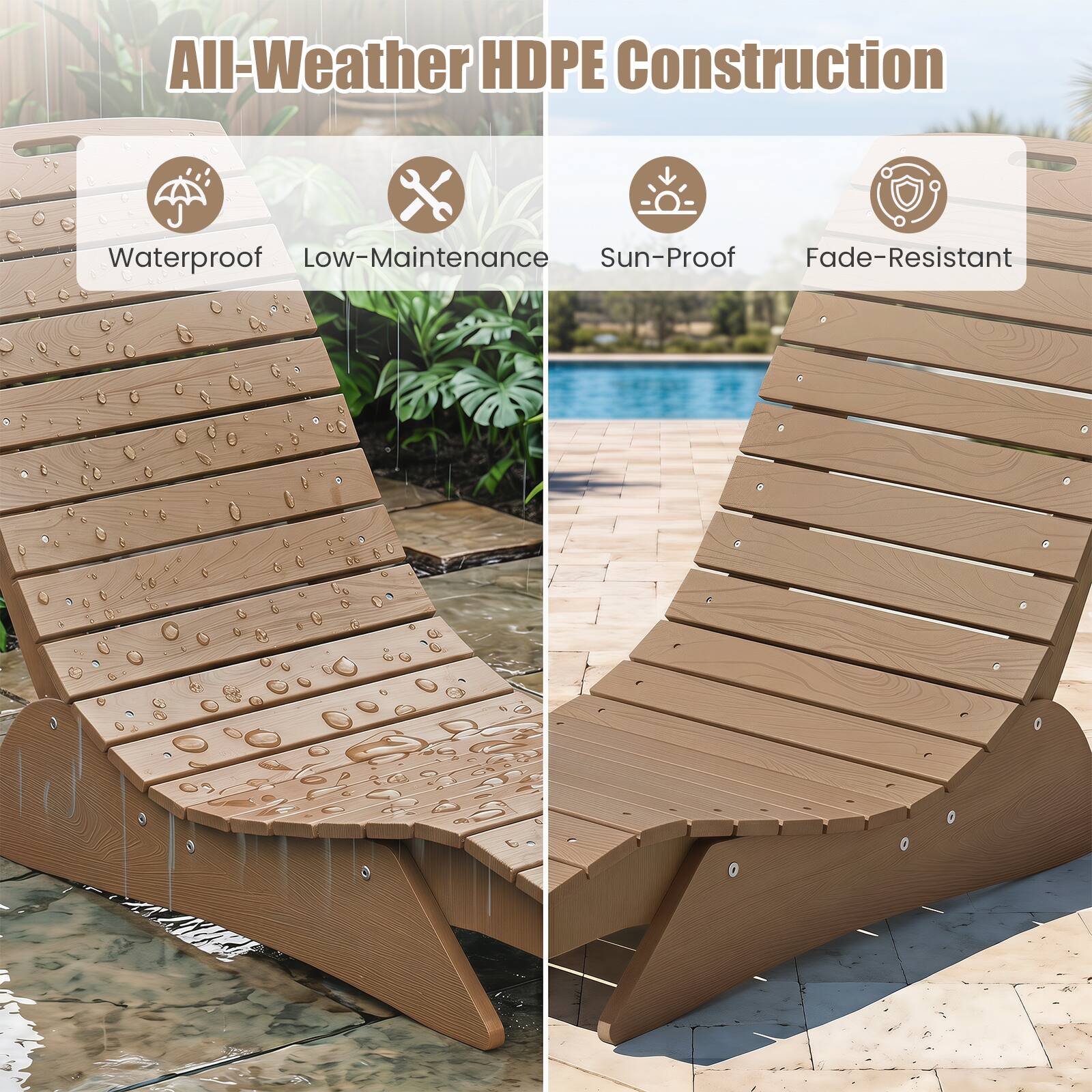 All-Weather HDPE Construction  
Waterproof  
Low-Maintenance  
Sun-Proof  
Fade-Resistant