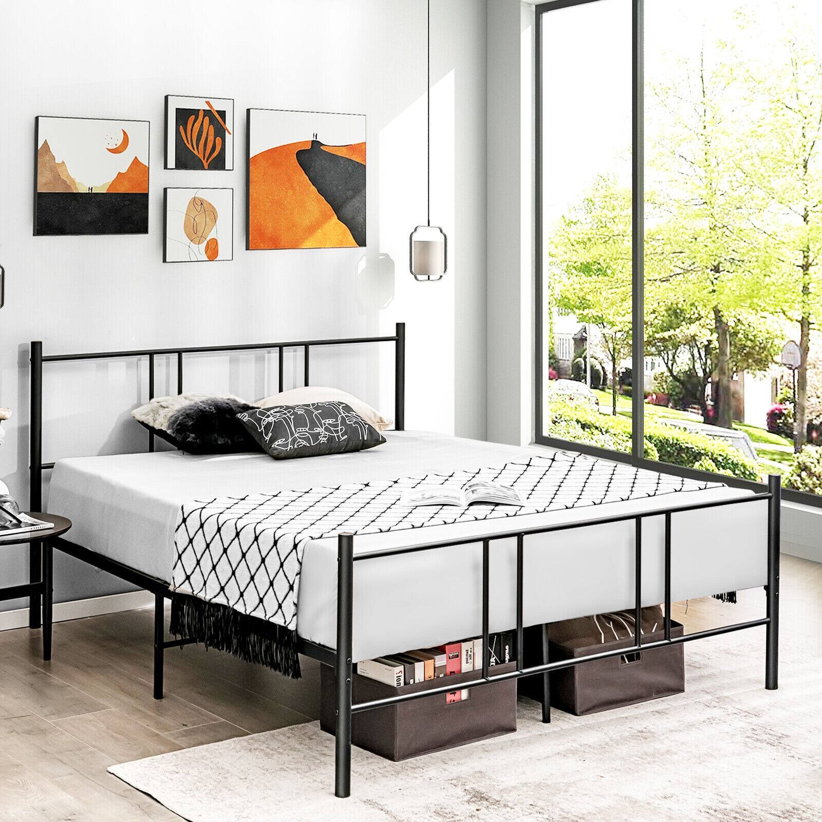 Alt View 8. Ecooso - Queen Platform Bed Frame with High Headboard for Comfortable Rest - Black.