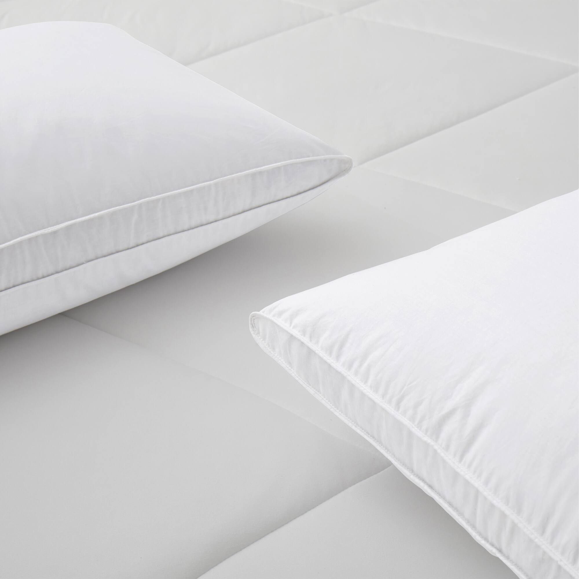 Left. Peace Nest - Peace Nest Set of 2 Goose Down Feather Oval Gusseted Bed Pillows with 100% Cotton Cover - White.