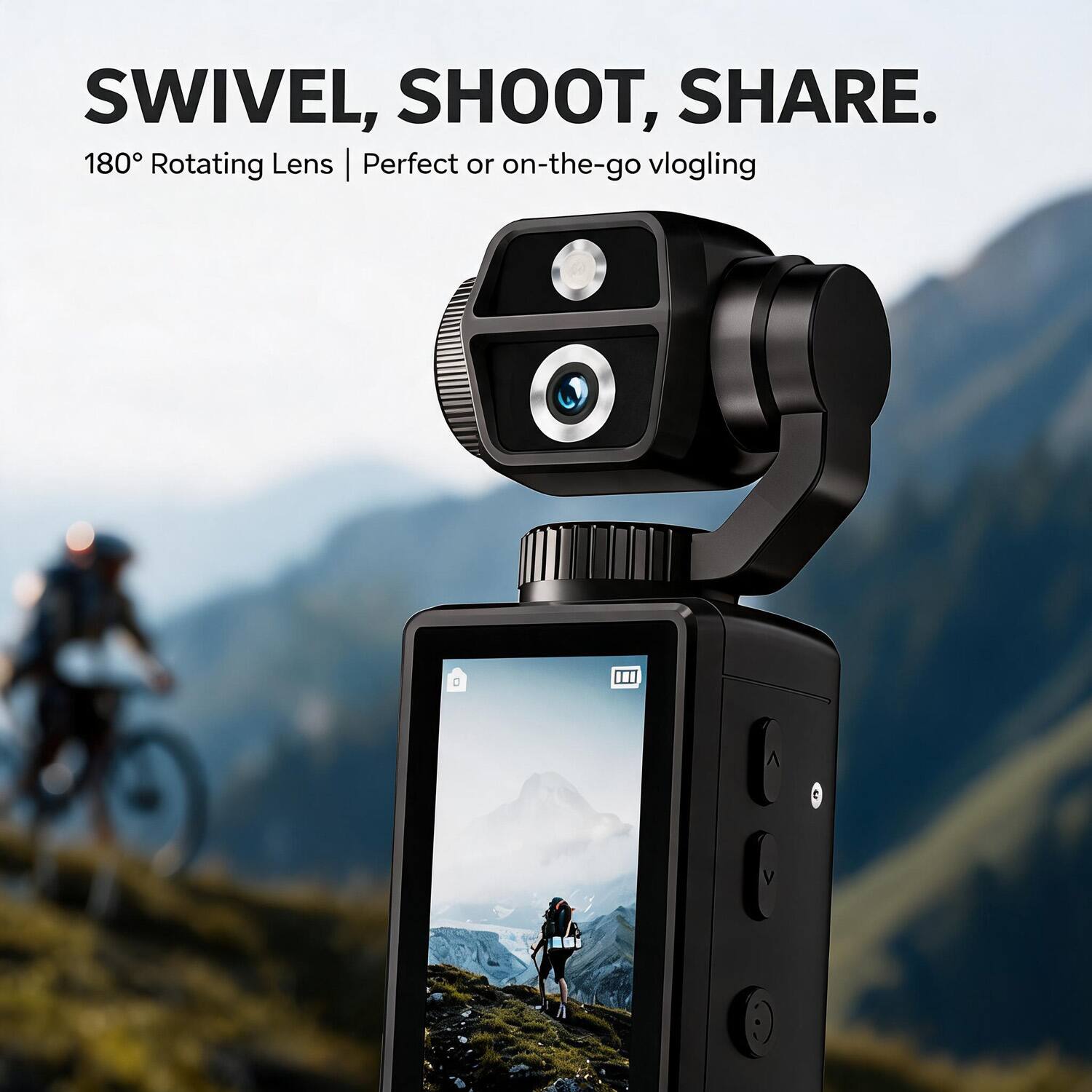 SWIVEL, SHOOT, SHARE.  
180° Rotating Lens | Perfect for on-the-go vlogging