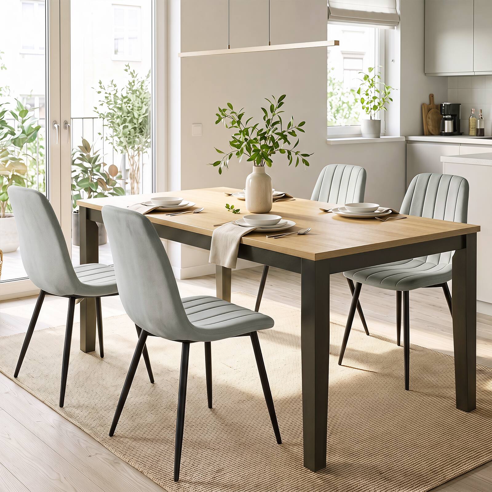 Alt View 1. Costway - Costway Dining Chairs Set of 4 with Sturdy Metal Legs,Curved Backrest, Seat for Dining Room - Gray + Black.