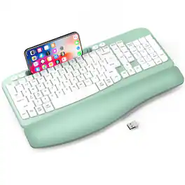 VEGA AUTOMOTIVE - Wireless With Cushioned Wrist Rest Wave Keys Phone Holder Comfortable Typing Full Size Cordless Usb Compute - Mint Green