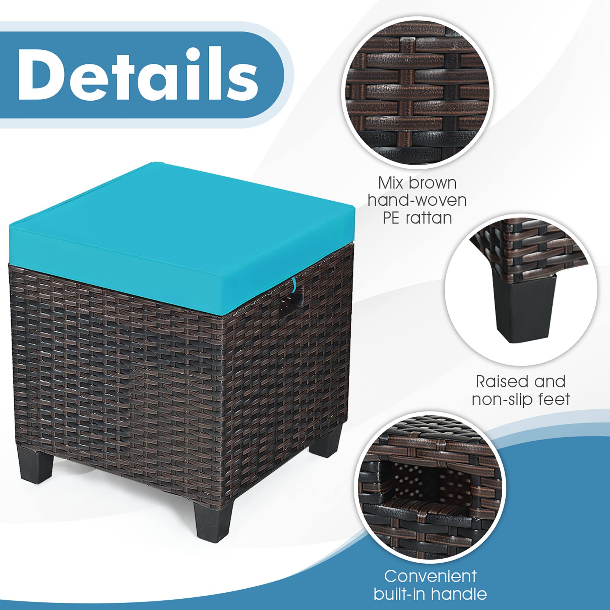 Details: Mix brown hand-woven PE rattan, Raised and non-slip feet, Convenient built-in handle.