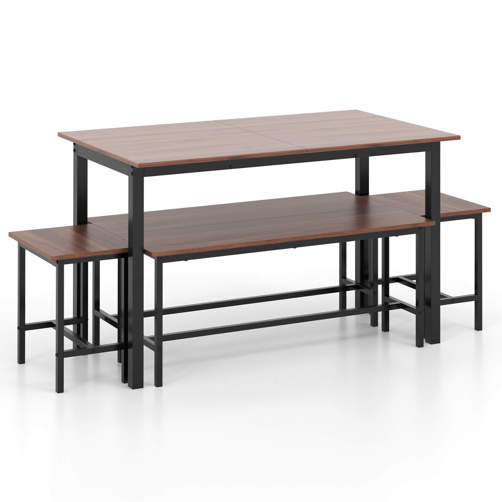 Alt View 17. Costway - 5 PCS Dining Table Set for 4-6 w/ 2 Benches & 2 Stools Metal Frame Dining Room - Walnut.