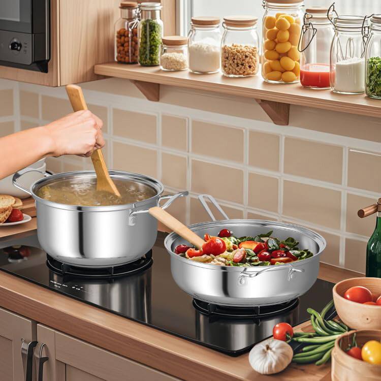 Alt View 6. Ecooso - 12-Piece Cookware Set with Tempered Glass Lids, Nonstick Pots and Pans with Heat-Resistant Handles - Silver.